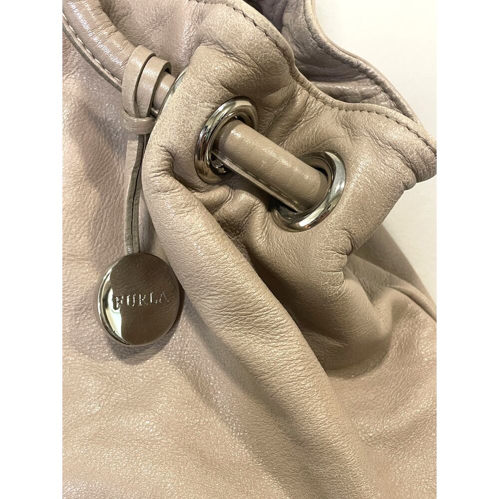 Furla Taupe Leather Top Handle Bag Designer Handbag Silver Embellishments - Picture 9 of 13